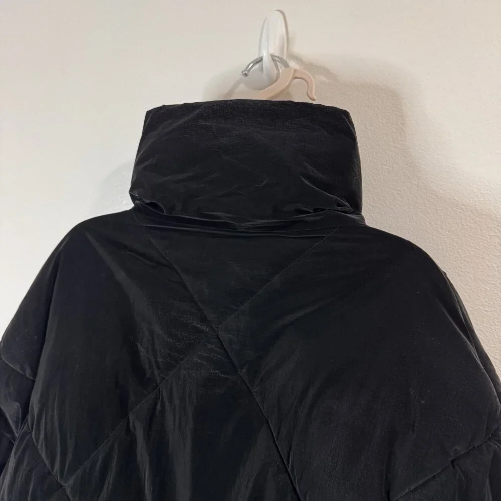 Zara Puffer Coat Jacket Womens M Black Quilted Wax Crop Oversized Winter - Picture 7 of 12